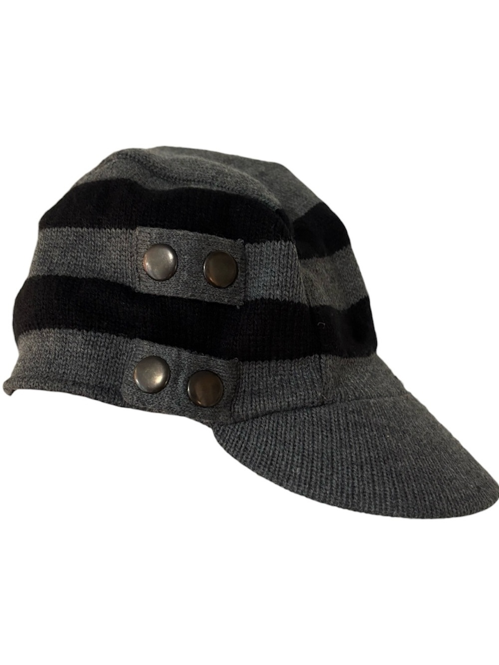 Grey & Black Striped Y2K Knit Cap